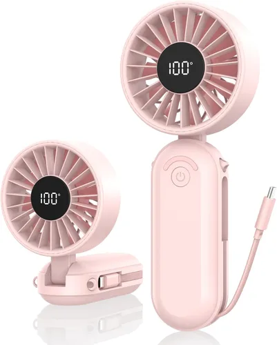 Miniatura 13 de AMACOOL Ventilador de mano plegable recargable, cable tipo C integrado, ventilador personal de 5 velocidades, tiempo de funcionamiento máximo de 17