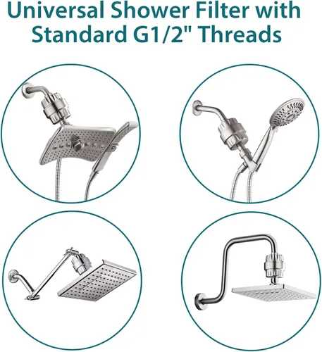 Miniatura 8 de BRIGHT SHOWERS Juego de cabezal de ducha de mano con 9 ajustes de pulverización con filtro de ducha de alto rendimiento para agua dura, níquel