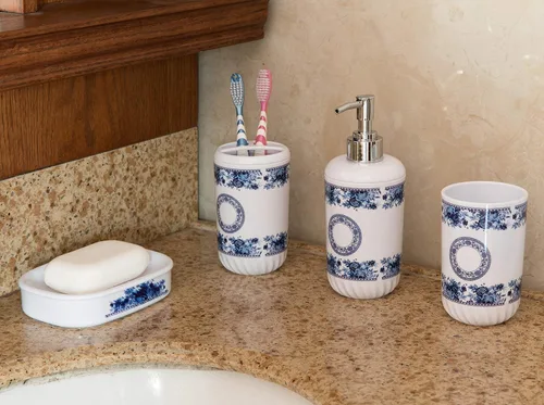 Miniatura 3 de Basicwise Juego de accesorios de baño de 4 piezas, incluye dispensador de jabón, soporte para cepillo de dientes, vaso y jabonera (blanco)
