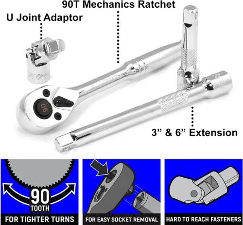 Miniatura 3 de Stark USA Llave de impacto SAE (5/16" a 3/4") y métrica (8 a 0.748 in) reversible de trinquete profunda y poco profunda, 6 puntos, trinquete, junta