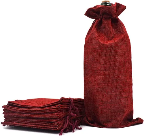 Miniatura 16 de 10 bolsas de vino de arpillera, bolsas de regalo de lino reutilizables con cordón para botellas de licor, bolsas de champán para degustación de Gris