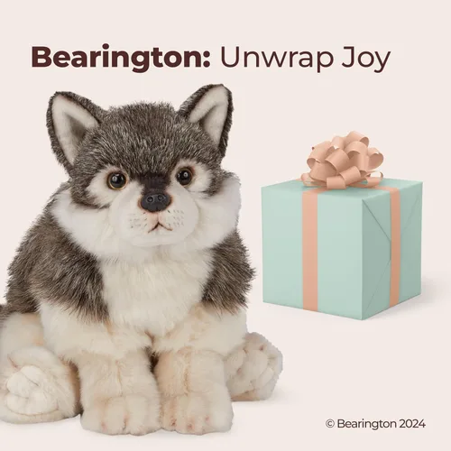 Miniatura 5 de Bearington Nanook Wolf - Peluche de lobo suave, tierno y realista de 13 pulgadas con cuerpo flexible, adorable regalo realista de lobos para niños
