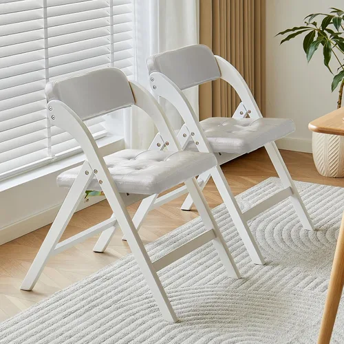 Miniatura 10 de Juego de 2 sillas plegables de madera, sillas plegables modernas con asientos acolchados, sillas de comedor plegables, silla plegable acolchada