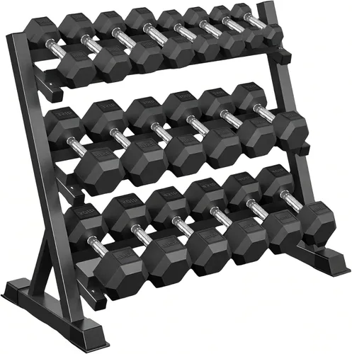 Miniatura 7 de Mancuernas hexagonales de goma con estante de 350/450/550 libras, juego de mancuernas de pesas libres para gimnasio en casa, mancuernas