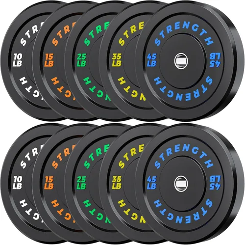 Miniatura 9 de Juego de Pesas Olímpicas de Parachoques de Goma - Placas de Barra de 2 Pulgadas para Entrenamiento de Fuerza en Gimnasio Casero