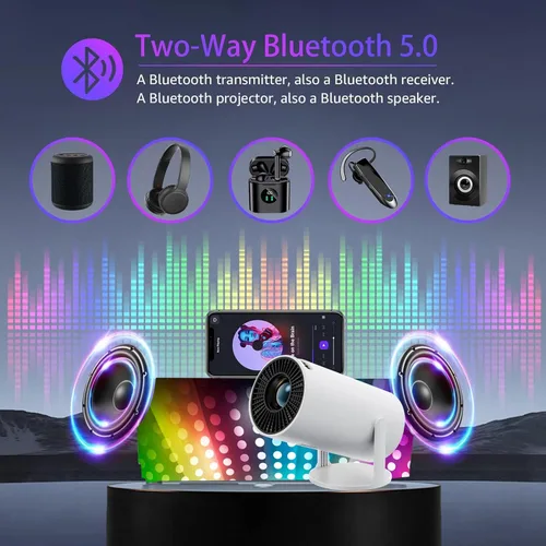 Miniatura 4 de Proyector HY300 con WIFI6 y Bluetooth, soporte 4K 1080P con Android TV 11.0, mini proyector portátil giratorio 180°, proyector de película auto