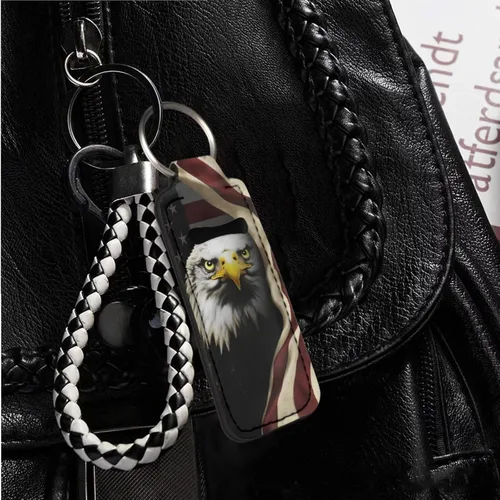 Miniatura 2 de Soporte para bálsamo labial con bandera americana, águila calva, llavero, soporte portátil para brillo de labios, organizador para rastreador