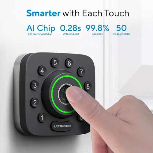 Miniatura 2 de ULTRALOQ U-Bolt Pro WiFi - Cerradura inteligente con manija, juego de cerradura de puerta sin llave con huella digital y palanca, cerradura