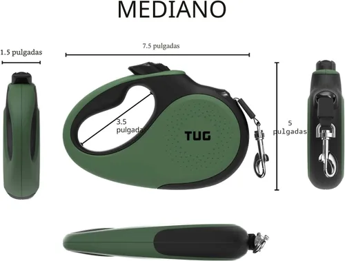 Miniatura 2 de TUG Correa retráctil para perro de 360° sin enredos con mango antideslizante, cinta de nailon fuerte de 16 pies, freno con una sola mano, pausa