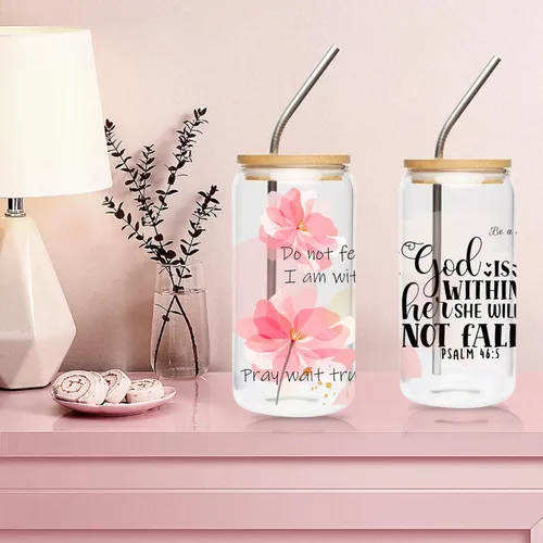 Miniatura 2 de Adhesivo UV DTF para tazas, 4 hojas de transferencia de flores de la Biblia UV DTF para vidrio de 16 onzas, floral, citas inspiradoras, versículo