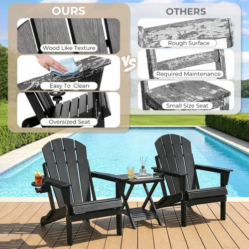 Miniatura 6 de Silla Adirondack plegable de HDPE, silla de patio al aire libre con soporte para tazas, silla de césped de grano de madera resistente a
