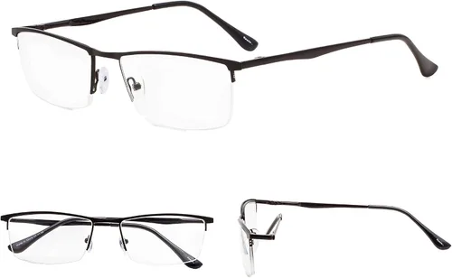 Miniatura 5 de GUD Gafas de lectura, 3 pares de lectores de metal de medio borde para mujeres y hombres (negro, 0.50)