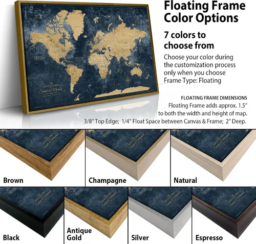 Miniatura 6 de HolyCowCanvas Mapa Mundial de Viajes Dorado y Azul Marino con Alfileres, Tablero de Mapa Mundial Personalizado con Alfileres para Rastrear Lugares
