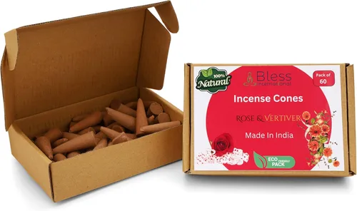 Miniatura 3 de Bless International Rose and Vertiver 100% - Conos de incienso naturales hechos a mano sumergidos a mano orgánicos sin productos químicos