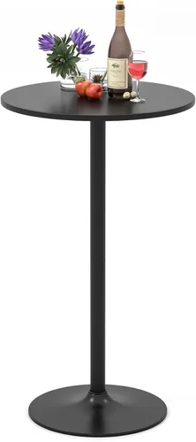 Miniatura 9 de Giantex Mesa de bar dos en uno con poste desmontable, base de metal, parte superior redonda de 24 pulgadas, 40 pulgadas/22 pulgadas de altura Negro