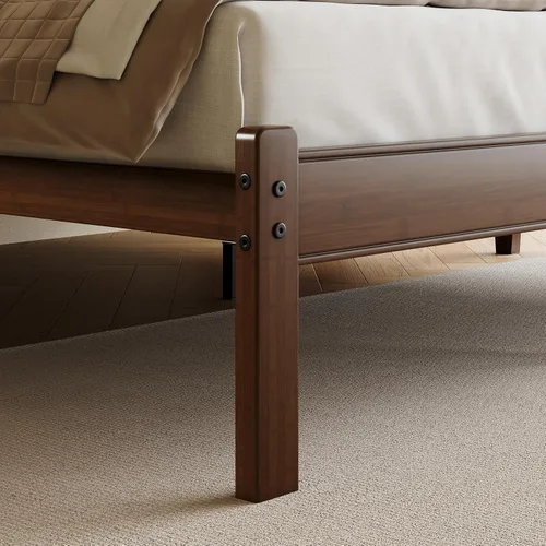 Miniatura 5 de Marco de cama individual de madera de bambú maciza de 14 pulgadas de alto con cabecero, soporte de listones de metal resistente, fácil montaje,
