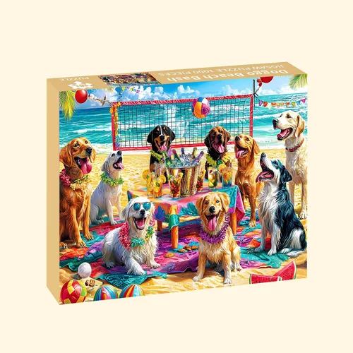 Miniatura 2 de Rompecabezas para adultos de 1000 piezas, rompecabezas de perro de 1000 piezas – Doggo Beach Bash, rompecabezas de decoración de fiesta