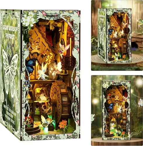Miniatura 22 de ISSEVE Kit de Rincón de Libros, Rompecabezas de Madera 3D DIY Casa de Muñecas Booknook para Adultos, Kit de Casa en Miniatura Diminuta Decoración