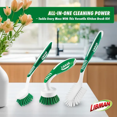 Miniatura 2 de Libman - Juego de cepillos de limpieza verde y blanco, juego de 3 piezas, cepillos multiusos para cocina, lavabos, fregaderos, lavavajillas
