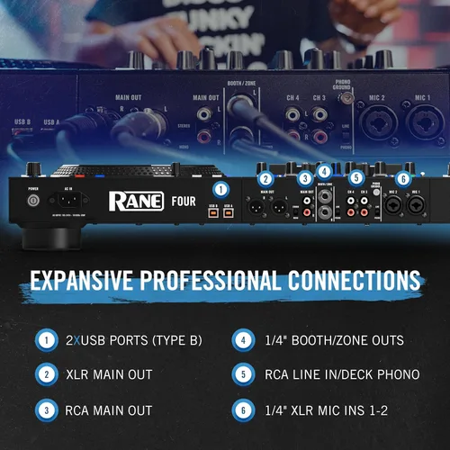 Miniatura 5 de Controlador DJ Rane FOUR Stems con 4 Decks, Ruedas Jog de 8.5" con Pantallas, Mezclador con FX Interno, Serato DJ Pro y Pitch 'n Time Incluidos