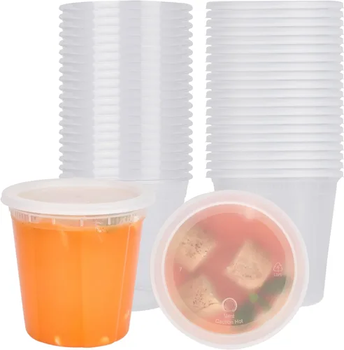 Miniatura 18 de Restaurantware -Asporto - Cajas para llevar de 8 onzas, 25 recipientes redondos para sopa para microondas - Tapas de plástico transparente