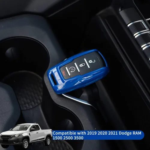 Miniatura 6 de Funda de llavero ABS para Dodge RAM 1500 2500 3500 2018-21023, carcasa protectora de llavero inteligente sin llave (azul)
