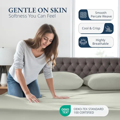 Miniatura 3 de LANE LINEN Sábanas ajustadas Twin XL, juego de 2 piezas 100% algodón orgánico (1 sábana ajustada, 1 funda de almohada), tejido percal, sábana de 07