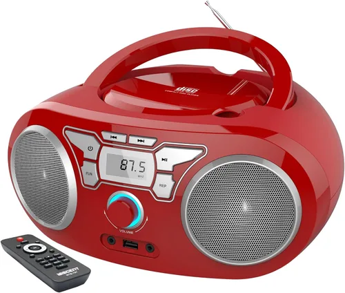 Miniatura 10 de Reproductor de CD Radio Portátil con Bluetooth, Radio FM, Control Remoto, Entrada USB y Conector de Auriculares de 3.5mm AUX, Reproducción