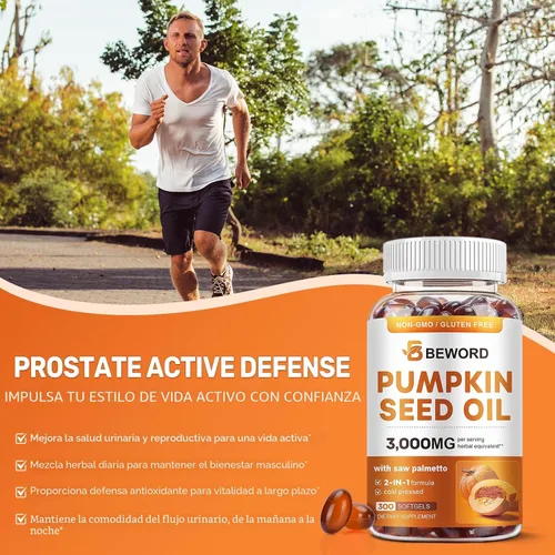 Miniatura 6 de Aceite de semilla de calabaza con extracto de palmito en cápsulas blandas, 3000 mg por porción, 300/600 cápsulas blandas Prensado en frío