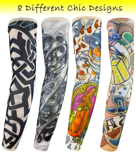Miniatura 4 de Mangas de brazo de tatuaje falso a granel, 8 piezas de protección solar temporal para niños pequeños y grandes