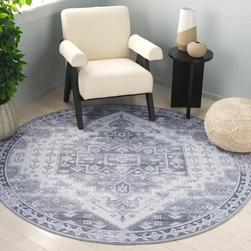 Miniatura 14 de SAFAVIEH Alfombra lavable Tucson Collection - 2 pies 6 pulgadas x 4 pies, azul y al óxido, antideslizante y fácil de limpiar, ideal para sala