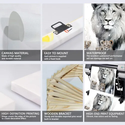 Miniatura 6 de 3 piezas modernas de lienzo de león de animales salvajes, pinturas de retratos de familia de leones, decoración de pared, obras de arte de sala