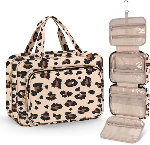 Miniatura 13 de Bolsa de aseo Wedama para mujer, bolsa de viaje grande para cosméticos, bolsa de aseo colgante para baño, bolsa de maquillaje impermeable de PVC Rosa