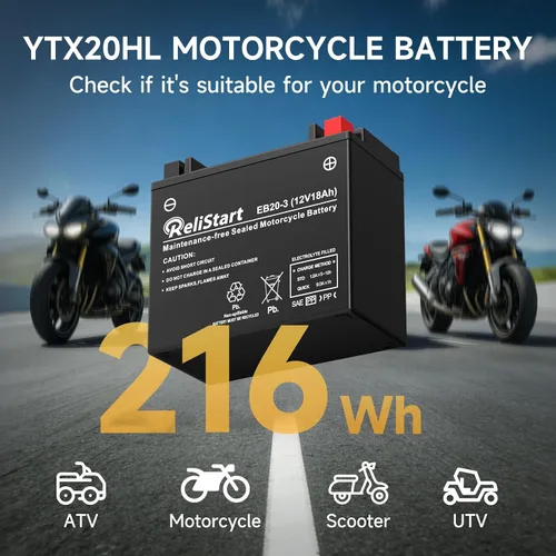 Miniatura 3 de Batería de motocicleta YTX20HL, EB20-3, 12V 18Ah, 250 CCA, baterías de repuesto Powersport, batería sin mantenimiento AGM para bicicleta, ATV Scooter