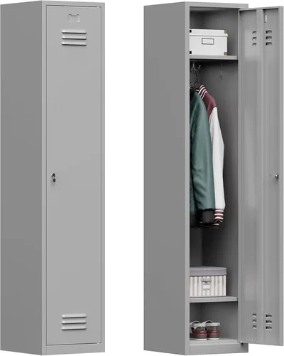 Taquillas de metal para empleados con llaves, armario de almacenamiento de acero de 71 pulgadas de alto con puerta con cerradura, armario de