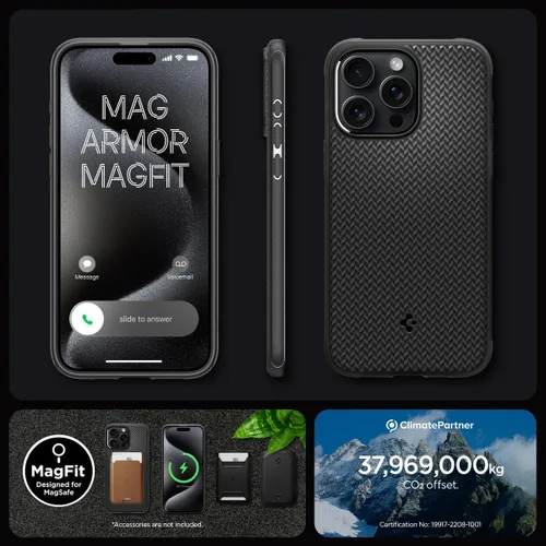 Miniatura 7 de Spigen Mag Armor MagFit - Funda diseñada para iPhone 15 Pro Max (2023) [protección de grado militar] compatible con MagSafe - negro mate