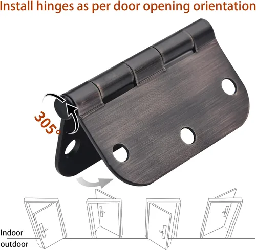 Miniatura 3 de Paquete de 6 bisagras para puerta, bisagras de bronce frotado con aceite de 3.5 x 3.5 pulgadas para madera con esquinas de radio de 5/8'', bisagras