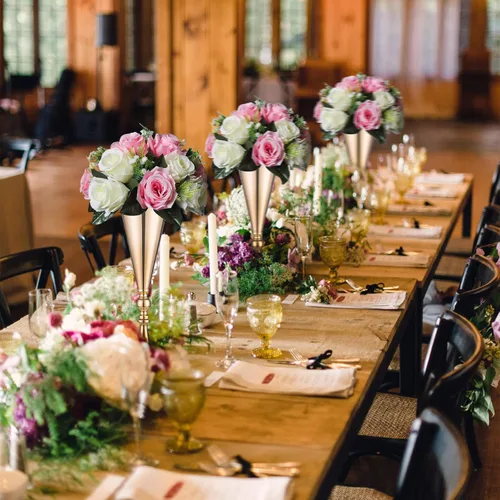 Miniatura 3 de Sziqiqi Juego de 2 centros de mesa altos metálicos para mesas de recepción de boda Florero dorado con soporte Decoración de base para fiestas