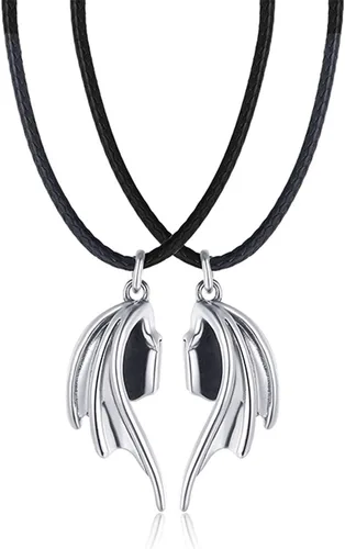 2 imanes para atraer ángel de ala de demonio de cuero, collar con colgante de cadena para mujeres, hombres, niñas, niños, amantes, parejas,