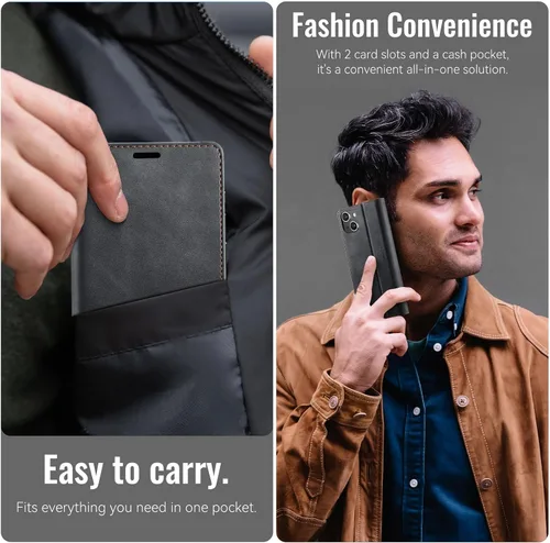 Miniatura 5 de Funda tipo cartera para iPhone 14 Plus, de piel, con tarjetero y soporte, cierre magnético, bloqueo RFID, TPU a prueba de golpes, compatible