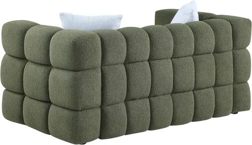 Miniatura 9 de Sofá de burbujas moderno de 3 plazas con 2 almohadas, sofá cómodo de tela Bouclé, muebles decorativos para espacios pequeños, sala de estar