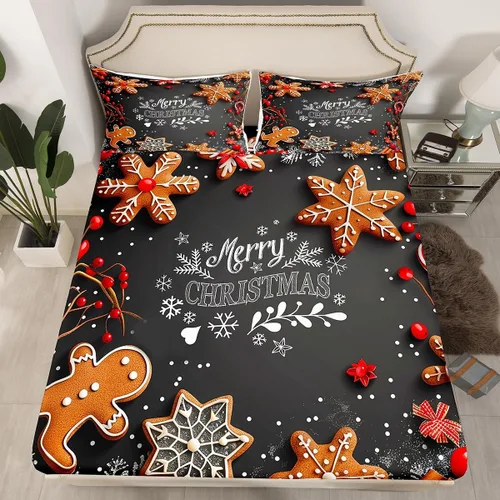 Miniatura 32 de Erosebridal Sábana bajera ajustable de Papá Noel con bolsillo profundo para niños, niñas y niños, juego de ropa de cama de Navidad para niños