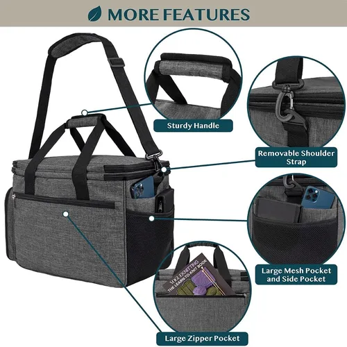 Miniatura 5 de Pavilia Bolsa de tejer - Bolso grande de almacenamiento de hilo, organizador de ganchillo, bolsa de proyectos de punto, gris carbón