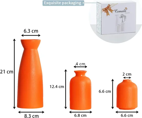 Miniatura 3 de CEMABT Jarrones de cerámica naranja juego de 3 pequeños jarrones de flores para decoración, decoración rústica moderna de granja para el hogar