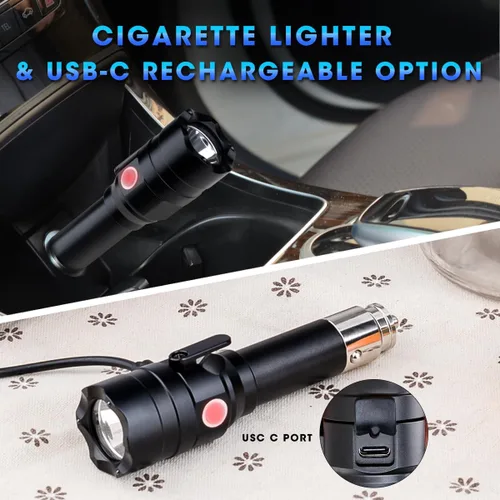 Miniatura 2 de Linterna pequeña recargable con encendedor de cigarrillos de coche de 12 voltios y USB C para vehículos de emergencia, herramienta de escape