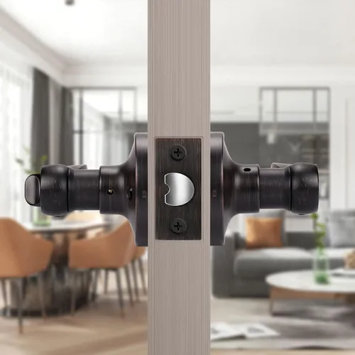 Miniatura 5 de KNOBWELL Paquete de 10 manijas interiores de bronce para puertas de privacidad, para baño/dormitorio, palancas de puerta sin llave para izquierda