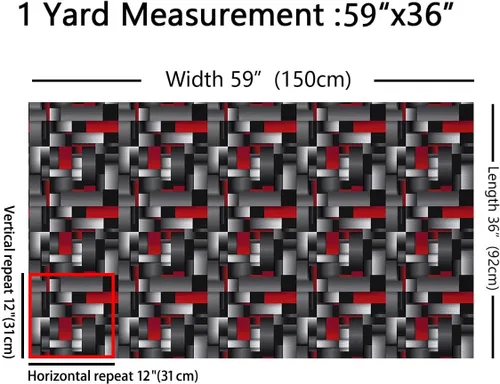 Miniatura 2 de Feelyou Tela de Tapicería Geométrica, Tela Rectangular Moderna Roja y Gris por Yarda, Abstracta, Impermeable, 1 Yarda, 36" x 58