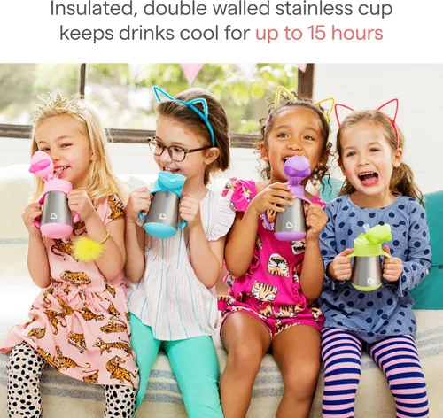 Miniatura 2 de Munchkin Cool Cat - Vaso para beber con popote para niños pequeños, vaso con popote de acero inoxidable, 8 onzas, azul