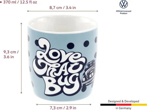 Miniatura 3 de BRISA VW Collection - Taza grande de cerámica para café, té y capuchino, diseño de escarabajo (12.5 fl oz/12.5 fl oz/Love That Bug/azul)
