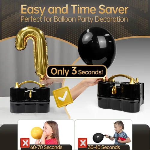 Miniatura 3 de Bezente Balloon Pump Electric, 3-in-1 Portable Black Gold Electric Air Machine Balloon Pump Dual Nozzle Balloon Inflator for Inflatables and Latex